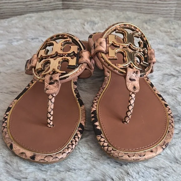 Tory Burch Brown/Gold Snake Skin Flip Flops, Womens 7.5, Great Condition - Picture 7 of 9